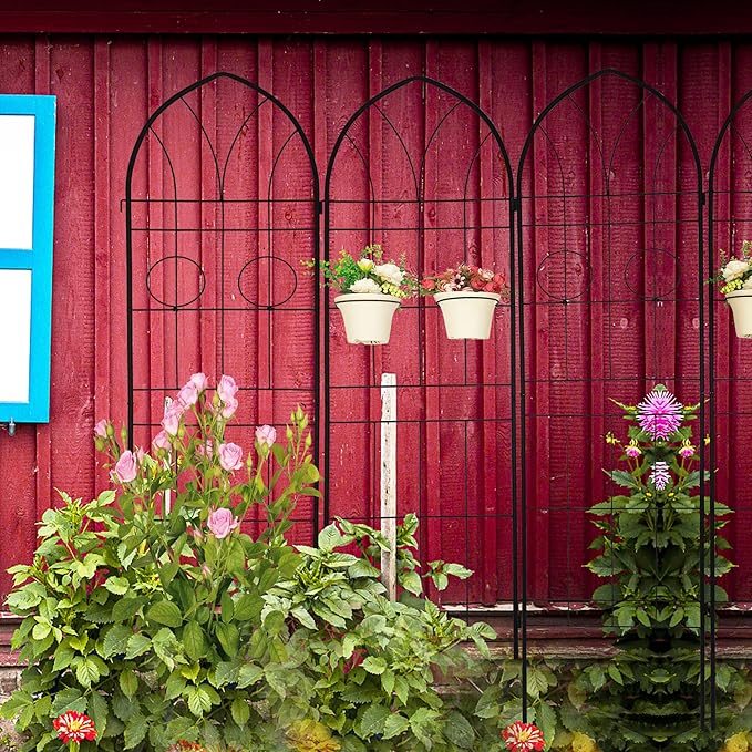 4 Pack Metal Garden Trellis 78.7" H Garden Fence Rustproof Trellis for Climbing Plants Support Roses Flower Outdoor Lawn Black