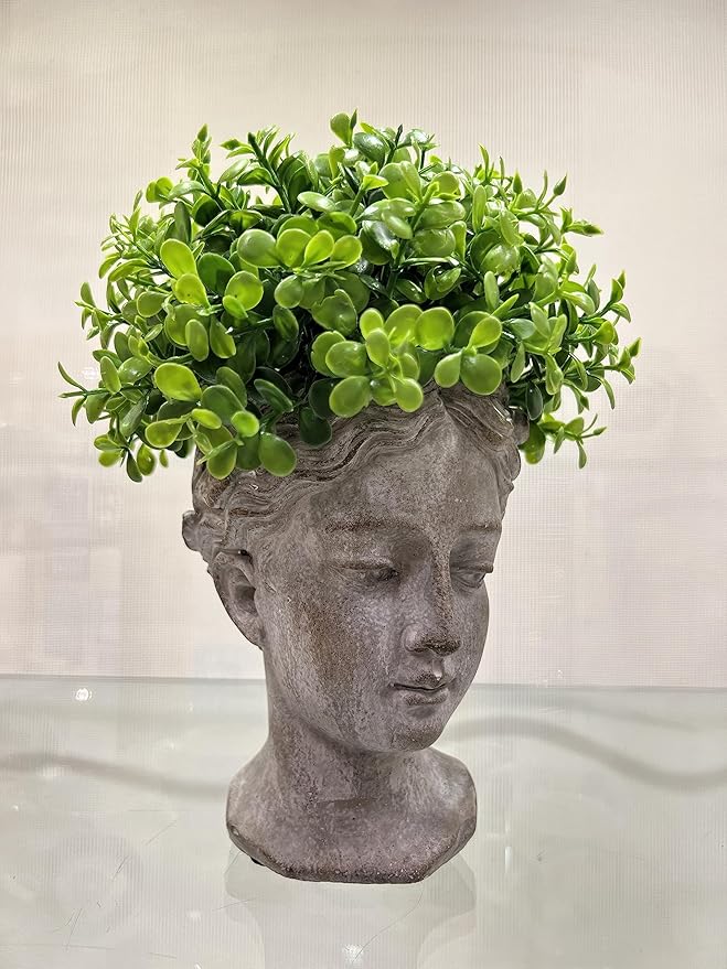 Abbott Collection Goddess Head Wall Planter - Large Cement Indoor and Outdoor Planter Pot - Grecian Woman Statue Head Planter for Flowers and Succulents (Grey, 3.5" Opening)