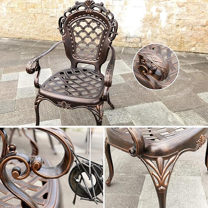 Outdoor Dining Chair Cast Aluminum Patio Chairs Set of 2 All-Weather Patio Dining Chair with Adjustable Feet for Backyard Garden (Die-Casting A Chair)