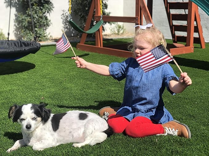 American Flags on Stick - Handheld Spearhead US Flag for 4th of July, Memorial Day Event Decorations - Patriotic Decor for Indoors & Yard - Wooden Stick, Cotton Fabric - (4"X6" - 50 Pack)