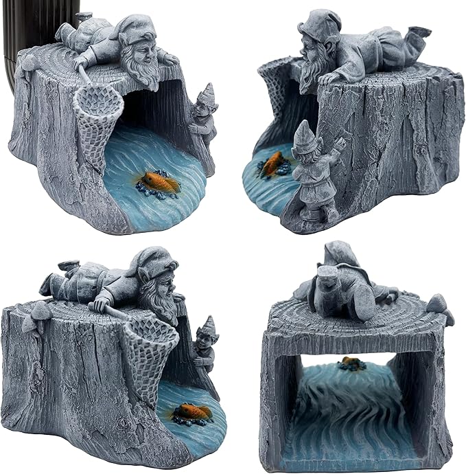 Gnome Fishing 3"x4" Gutter Downspout Splash Block Decor, Garden Outdoor Animal Resin Statue & Sculpture, Gutter Diverter Rain, Decorative Gutter Extension Downspout, Eco-Friendly