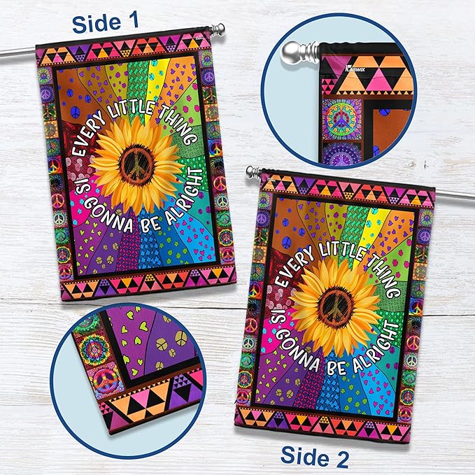 FLAGWIX Flags - Hippie Sunflower. Every Little Thing Gonna Be Alright Flag, House Flag (29.5" x 39.5") - USA House Garden Flags Premium Polyester-Decorative Outdoor Flags
