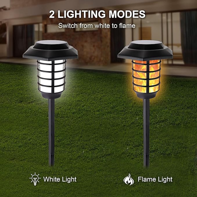 2Pack Solar Flame Lights Outdoor Solar Torch Lights Flickering Flame Solar Powered Auto On/Off Waterproof Security Path Lights for Walkway Garden Yard