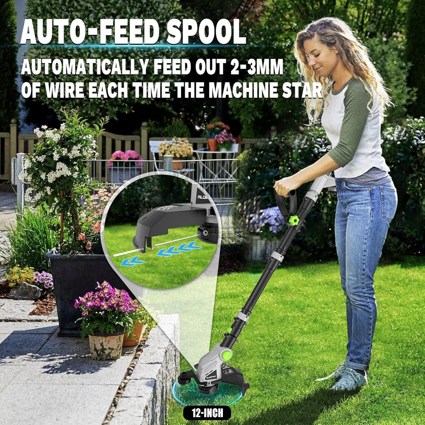 20V Cordless String Trimmer for Lawn Care 12-Inch Lightweight Weed Wacker with Auto-Feed & 2.0Ah Battery and Fast Charger, 3-in-1 Trimming Edging for Grass, Yard, Garden