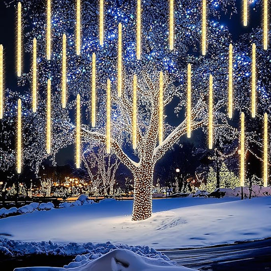 Dazzle Bright 864 LED Christmas Light, Meteor Shower Rain Lights 11.8 Inch 24 Tubes, Waterproof Plug in Falling Rain Lights Decorations for Xmas Tree Yard Party (Warm White)