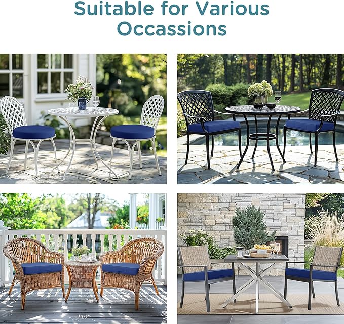 Codi Outdoor Cushions for Patio Furniture 24x24 Inch, Waterproof Chair Seat Cushion with Handles & Adjustable Straps, Fade Resistant - Set of 2, Navy Blue