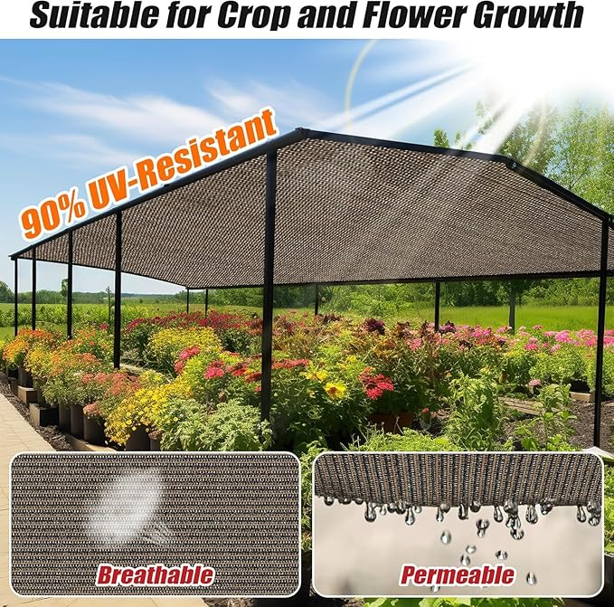 Outdoor 90% Sun Shade Cloth with Grommets, 14 X 14 FT Pergola Shade Cover for Garden Patio Carport Kennel Swimming Pool, Mocha (We Make Custom Size)