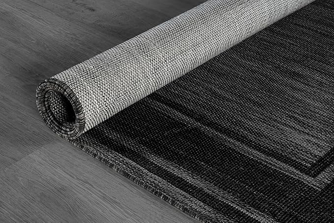 Beverly Rug Large Outdoor Rug 9x12 Modern Bordered Area Rugs for Indoor and Outdoor Patio Deck Porch Garden Waterproof Weather Sun Resistant Washable Outside Carpet (9 x 12 Black)