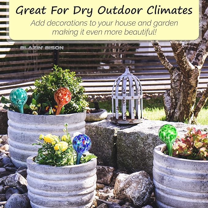 Blazin Indoor Plant Watering Globes | Automatic Self Water Bulbs | Aqua Water Globe | Decorative Hand-Blown Glass | 4pc Deluxe Set (4, Small)