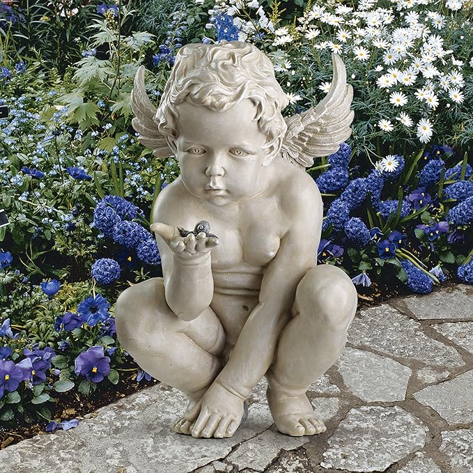 Design Toscano EU4360 Life's Mysteries Cherub Garden Statue, 15 Inch, Antique Stone