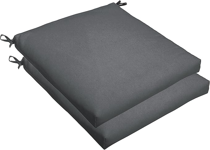 Sorra Home Sunbrella Bristol Square Chair Cushion (Set of 2) - Fade & Water Resistant, Outdoor & Indoor Patio Seat Cushion with Plush Foam - Canvas Charcoal (19" x 19" x 2.5")
