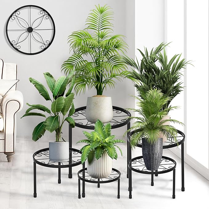 CADANI 5-Pack Metal Plant Stands for Outdoor Indoor, Anti-Rust Iron Flower Pot Stand, Heavy Duty Plant Pot Shelf for Multiple Plant, Decoration Racks for Home, Patio & Garden