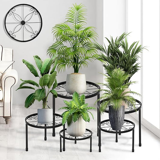 CADANI 5-Pack Metal Plant Stands for Outdoor Indoor, Anti-Rust Iron Flower Pot Stand, Heavy Duty Plant Pot Shelf for Multiple Plant, Decoration Racks for Home, Patio & Garden
