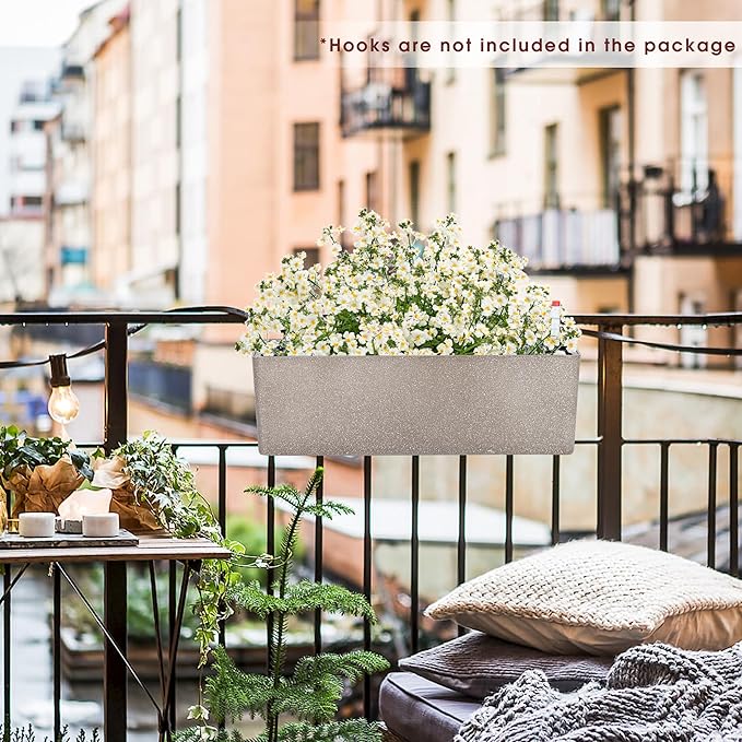 GardenBasix Elongated Self Watering Planter Pots Window Box 5.5 x 16 inch Indoor Home Garden Modern Decorative Planter Pot for All House Plants Flowers Herbs (Coffee,1-Pack)