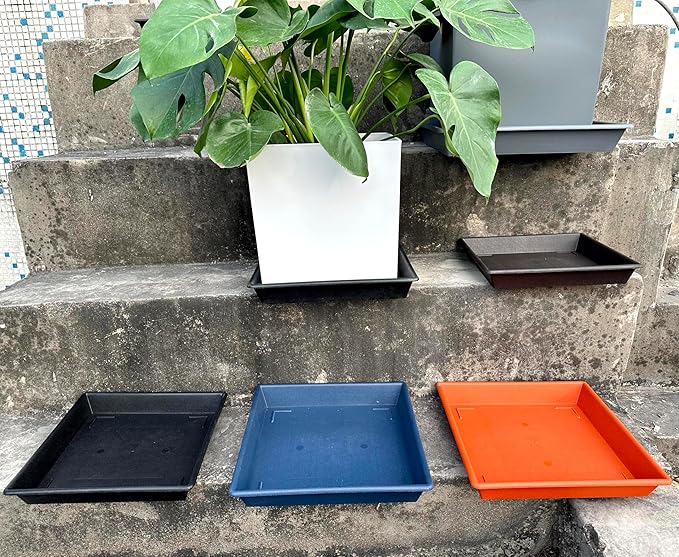 Square Plant Saucer 14 Inch 2 Pack，Plant Stand Plant Trays for Pots Heavy Duty Gray Plastic Plant Saucers for Indoors Outdoors, Flower Pot No Holes Plant Lover Gardening Gifts