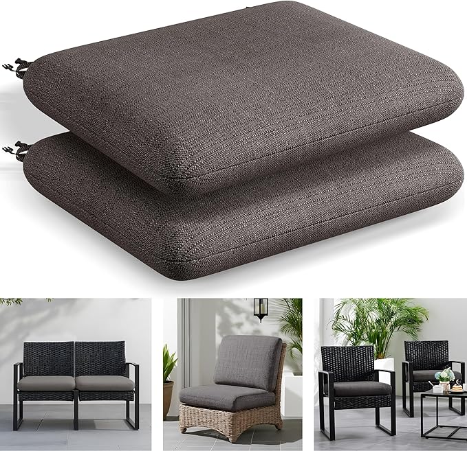 Codi Outdoor Cushions for Patio Furniture 24x24 Inch, Waterproof Chair Seat Cushion with Textured Fabric, Handles & Adjustable Straps, Fade Resistant - Set of 2, Grey