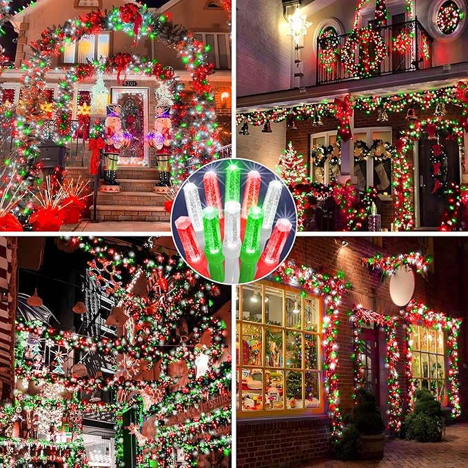 Heceltt 360 LED 118 FT Christmas Lights Outdoor, 8 Modes Christmas Lights Plug in, IP44 Waterproof Led Christmas Lights with Timer and Memory for Xmas Yard Garden Decorations (Red Green and White)
