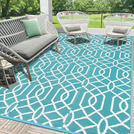 HEBE Outdoor Rug Waterproof 6x9, Reversible Plastic Straw Rug RV Camping Rug, Indoor Outdoor Patio Mat Clearance, Outside Carpet for Porch,Deck,Camper,Balcony,Backyard,Picnic