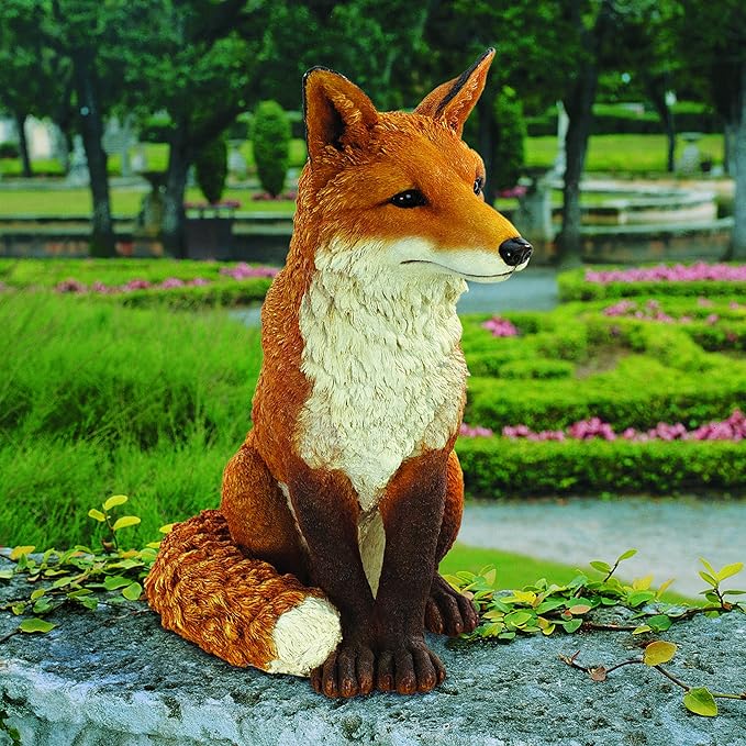 Design Toscano Simon The Woodland Fox Indoor/Outdoor Garden Statue for Patio, Pool or Lawn, 18 Inch Tall, Cast Stone Resin, Red Orange Paint