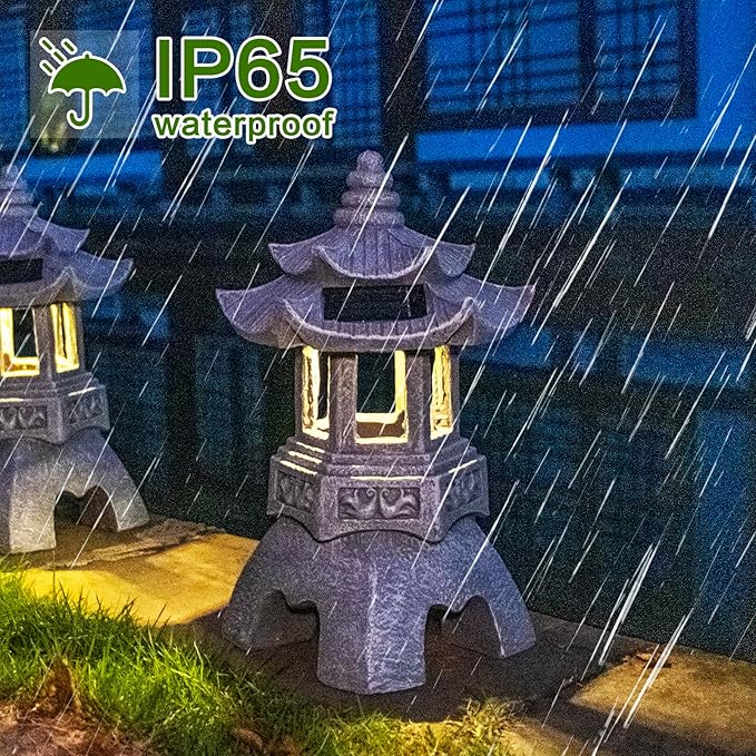 DIBIEECN 2 Pack Japanese Pagoda Garden Statues, Solar Lights for Patio Outdoor, Zen Landscape Lighting, Asian Outdoor Decor for Patio Yard Backyard, Gifts for Women Mom Grandmon