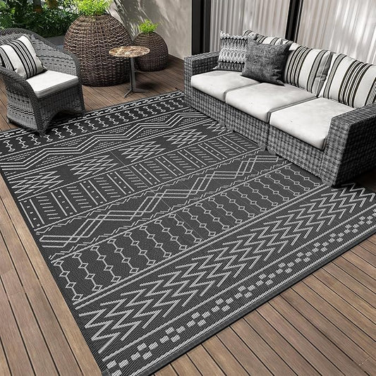 COCOER Outdoor Rug Carpet Waterproof 9x12 ft Patio Rug Mat Indoor Outdoor Area Rug for RV Camping Picnic Reversible Lightweight Plastic Straw Outside Rug for Patio Decor Decoration
