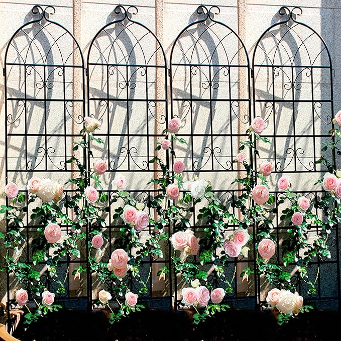 Metal Garden Trellis Rustproof Trellis for Climbing Plants Outdoor Flower Support (Black-4 Pack, 71"x19.7")