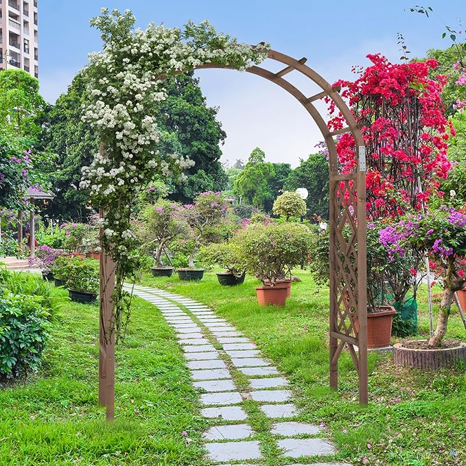 VINGLI Wooden Garden Arbor, Wedding Arch, 7ft Arch Backdrop Stand for Ceremony, Wood Trellis for Plant Climbing, Christmas Decor Pergola for Garden Backyard, Lawn