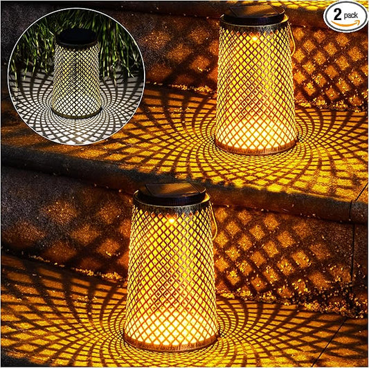 2 Pack Solar Lanterns Outdoor Waterproof, Gifts for Women Mom Grandma，Solar Lanterns with 2 Lighting Colors and Diamond-Pattern, Outdoor Solar Lantern for Landscape Patio Pathway Porch Lawn Yard