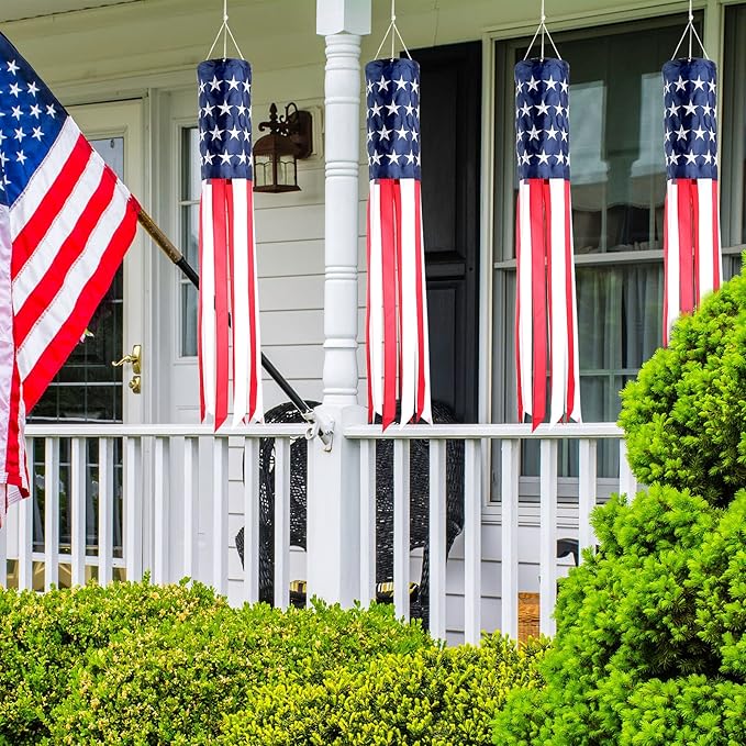 40 Inch American US Flag Windsock Outdoor USA Patriotic Decorations Embroidered Wind Socks Outdoor Hanging Fade Resistant 4th of July Windsock Independence Day for Garden Yard (6 Pcs)