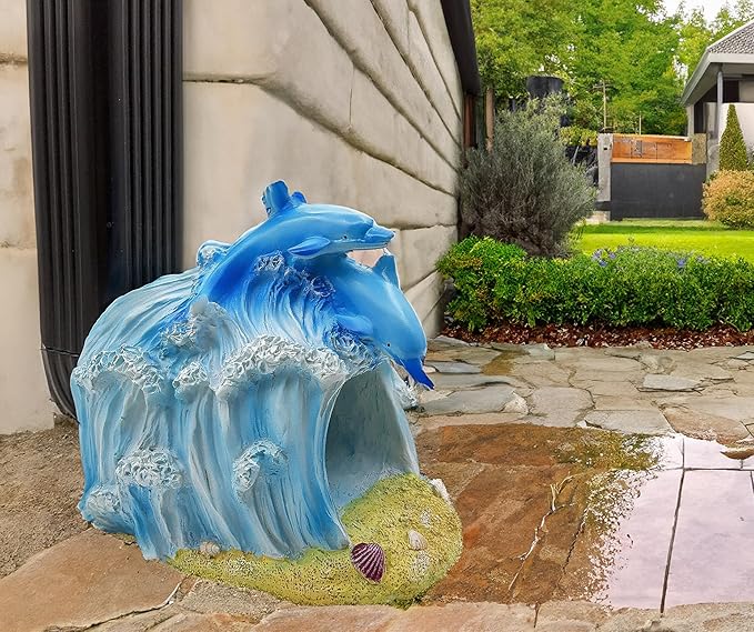 Dolphin Statue 3"x4" Gutter Downspout Extension Decor, Whimsical Garden Rain Diverter, Outdoor Decor Sculpture Ornament, Gutter Extender Diverter, Splash Blocks for Gutters Downspouts