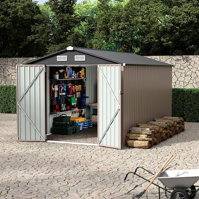 8x12 FT Metal Storage Sheds Outdoor, Metal Yard Sheds Garden Shed Kit, Metals Tool Shed with Lockable Door, Metals UtilityShed Buildings with Air Vent for Backyard Garden Patio Lawn