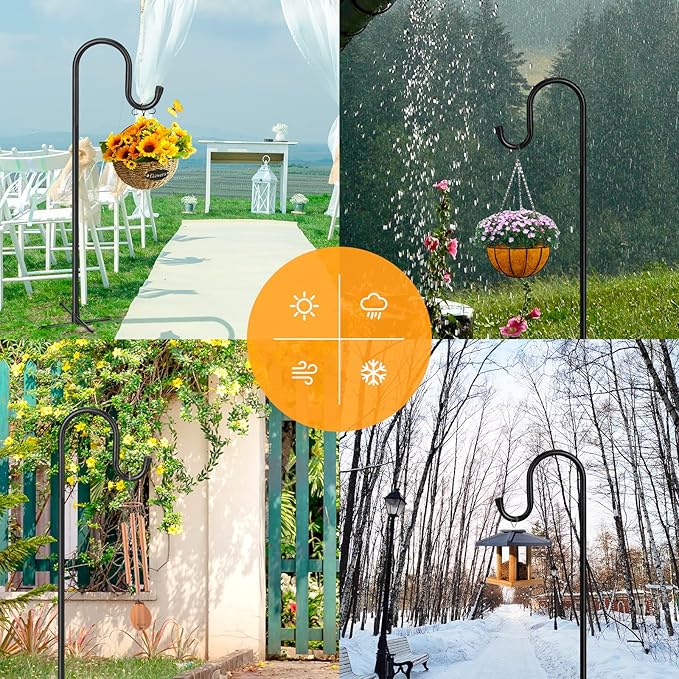 Adjustable Shepards Hooks for Outdoor with 5 Prong Base Shepherds Hooks for Outdoor Stand Pole for Humming Bird Feeder for Hanging Solar Lights Outdoor Garden Wedding Decor (48in)