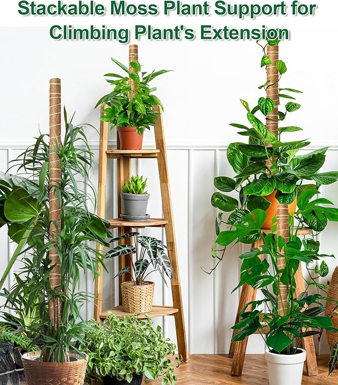 EAONE Moss Pole 168 Inch, 8 Pack 21" Monstera Plant Support for Climbing Potted Live Plants Indoor, Stackable Coco Coir Moss Sticks Monstera Stakes for Pothos Philodendron, with Garden Labels & Ties