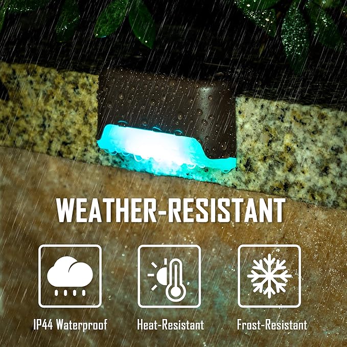 SOLPEX Color Changing Solar Deck Lights, 16 Pack Waterproof LED Lights for Decks,Stairs,Fences,Yards and Patios