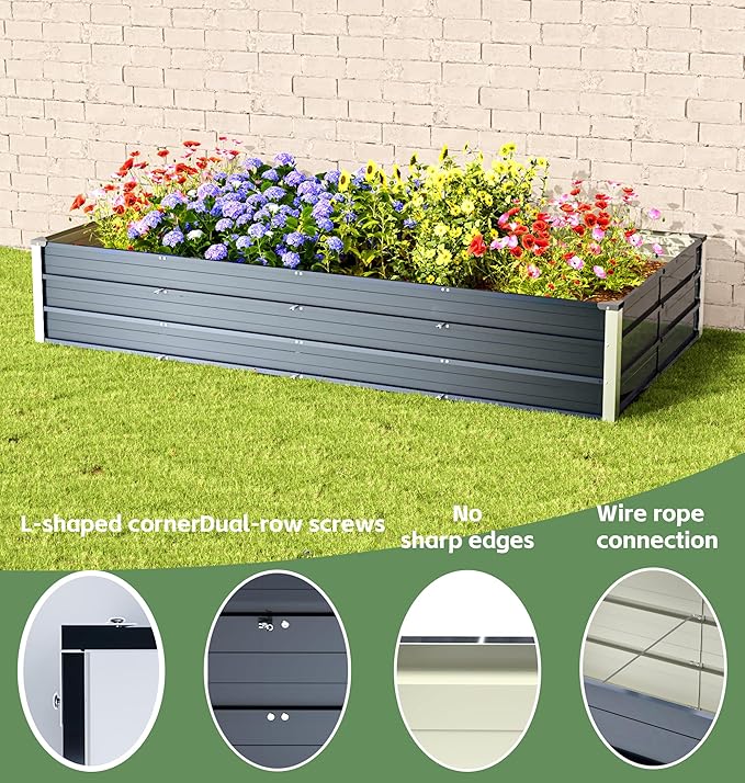 Galvanized Raised Garden Bed 7.5x4x1.3ft, 5 in 1 Durable Variable Planter Boxes Outdoor, Rust-Proof Metal Elevated Raised Beds for Gardening for Vegetables, Fruits, Flowers & Herbs