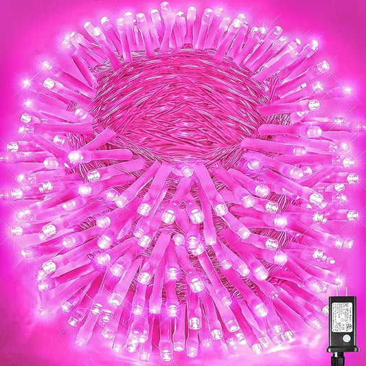 500 LED Pink String Lights, 165ft Pink Christmas Lights Outdoor Waterproof 8 Modes Clear Wire, Plug in Twinkle Fairy Lights for Bedroom Indoor Wedding Christmas Decorations