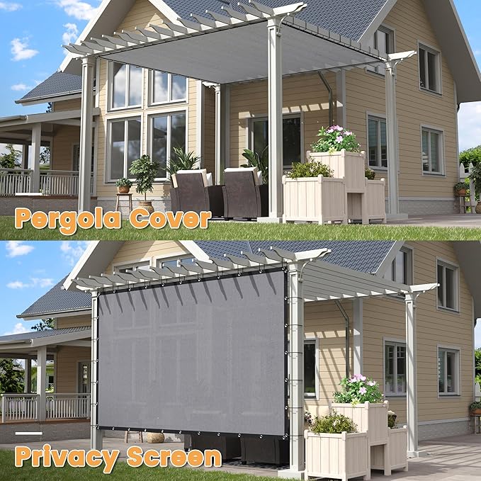 VICLLAX Shade Fabric Sun Shade Cloth with Every 2 FT Grommets for Patio Garden Pergola Cover Canopy 8x22 FT, Light Grey