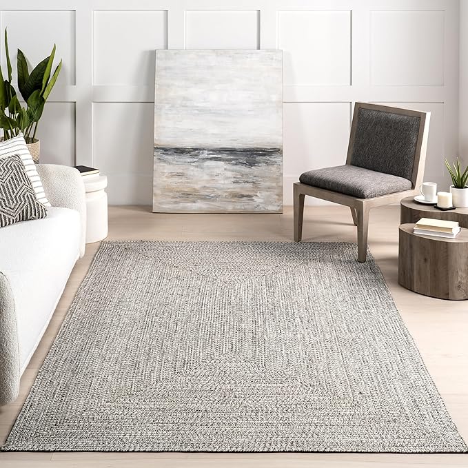 nuLOOM Oval 4' x 6' Solid Hand Braided Indoor/Outdoor Area Rug, Pet-Friendly, High Traffic, Weather Resistant, for Patio, Balcony, Bedroom, Living, Dining Room, Wynn Salt and Pepper