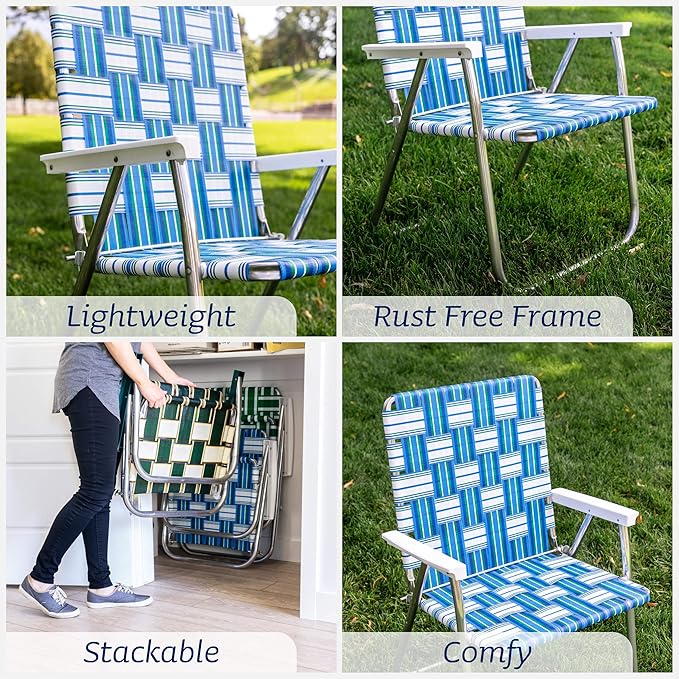 Lawn Chair USA Folding Aluminum Outdoor Patio Lawn Chair | Heavy-Duty Webbed Chairs for Camping, Sports, Beach, Yard & Tailgating | Lightweight Portable | Classic - Black/Red