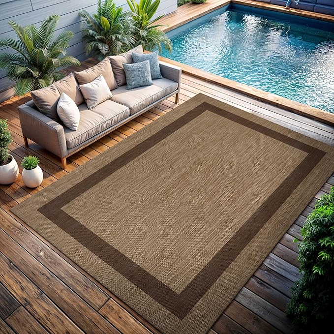 CAMILSON Outdoor Rug 9x12 - Large Modern Outside Rugs for Patios Porches Waterproof Durable Washable Non-Shedding, Easy-to-Clean Indoor Outdoor Area Carpet (9 x 12, Bordered - Jute)