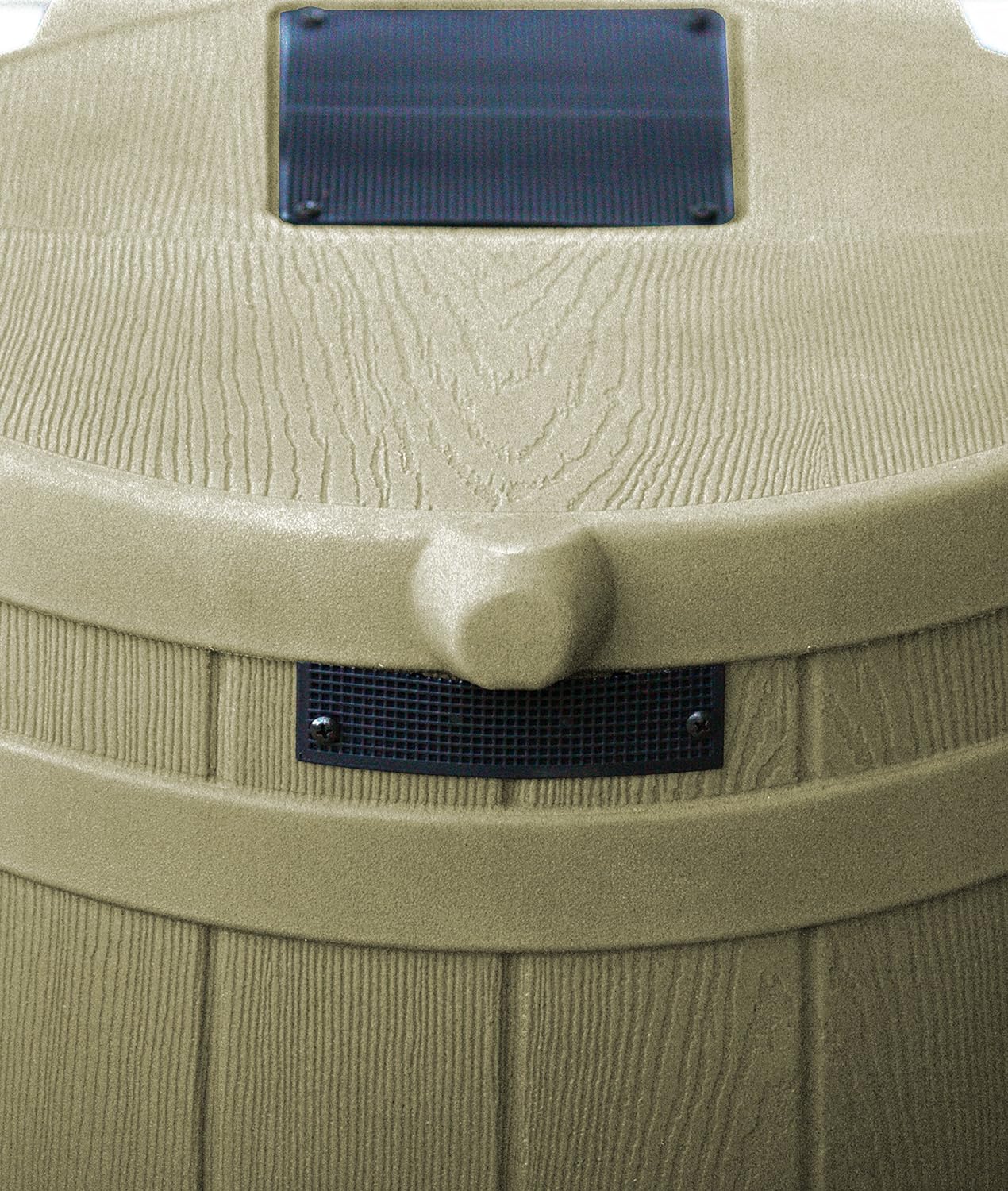 Good Ideas Rain Wizard 50 Gallon Plastic Rain Barrel for Outdoor Rainwater Collection and Storage Features Metal Spigot and Flat Back Design, Khaki