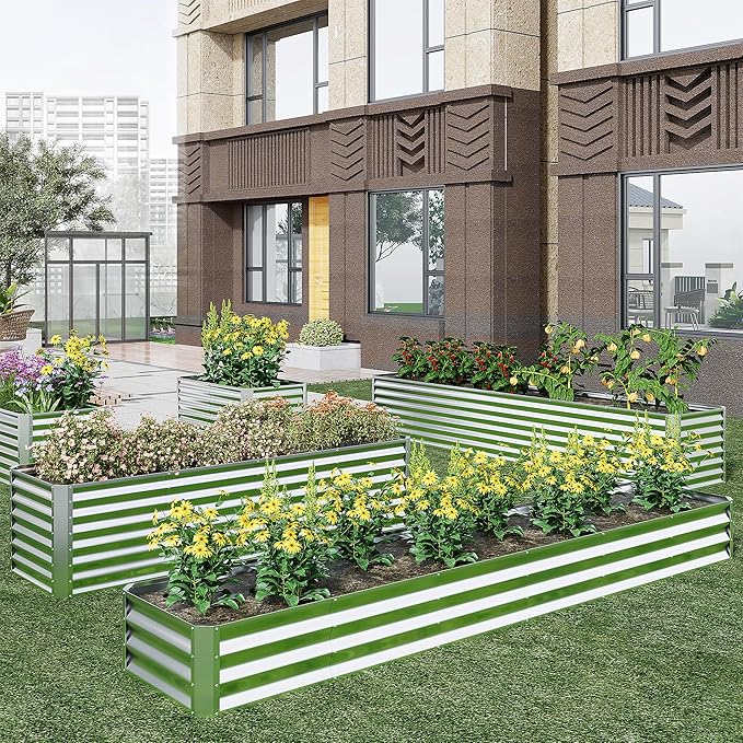 EKX 4x2x2FT Galvanized Raised Garden Bed, Raised Garden Bed Kit-Metal Planter Box Outdoor,Planting for Vegetables, Fruits,Herbs, Flowers-Slive