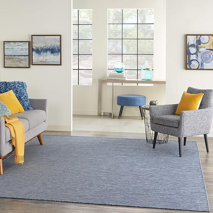 Nourison Home Positano Indoor/Outdoor Navy Blue 6' x Round Area Rug, Easy Cleaning, Non Shedding, Bed Room, Living Room, Dining Room, Backyard, Deck, Patio (6 Round)