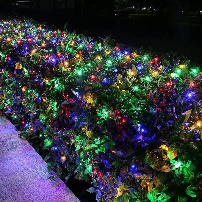 Lomotech 12ft x 5ft 360 LED Christmas Net Lights, 8 Modes Waterproof With Timer Low Voltage Connectable Mesh Lights for Trees, Bushes, Shurb, Garden, Outdoor Decoration(Green Wire, Multi-colored)