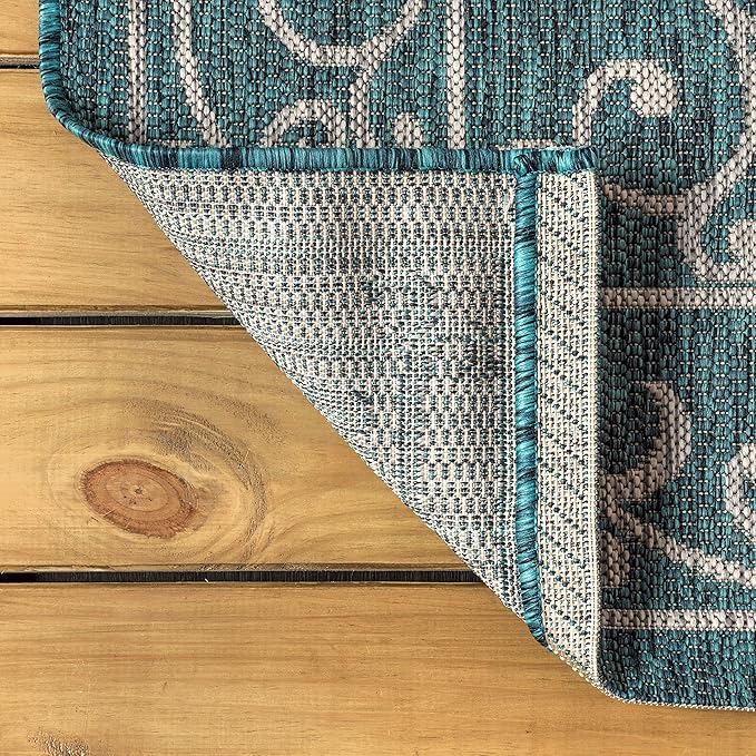 JONATHAN Y SMB106F-9SQ Charleston Vintage Filigree Textured Weave Teal/Gray 9' Square Indoor/Outdoor Area Rug, Pet Friendly, Non-Shedding, Stain Resistant, Easy-Cleaning for Backyard, Patio, Porch