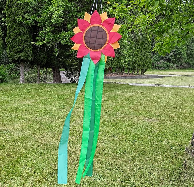 Madrona Brands Red Flower Windsock | Durable Outdoor Hanging Decoration | Yard, Garden, Patio, Home and More | 42-Inch