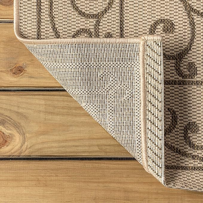 JONATHAN Y SMB106A-4SQ Charleston Vintage Filigree Textured Weave Beige/Brown 4' Square Indoor/Outdoor Area Rug, Pet Friendly, Non-Shedding, Stain Resistant, Easy-Cleaning for Backyard, Patio, Porch