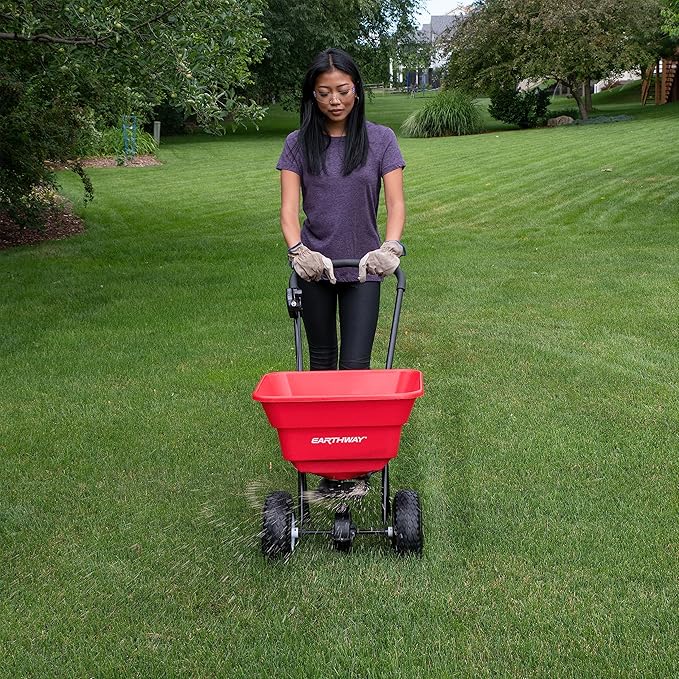 EarthWay 2050P 80lb Broadcast Spreader, Lawn Aerator, Fertilizer Spreader, 80lb Capacity, Pre-Assembled, with Rustproof Poly Hopper and Adjustable Drop Rate for Lawn Care & Seed Spreading