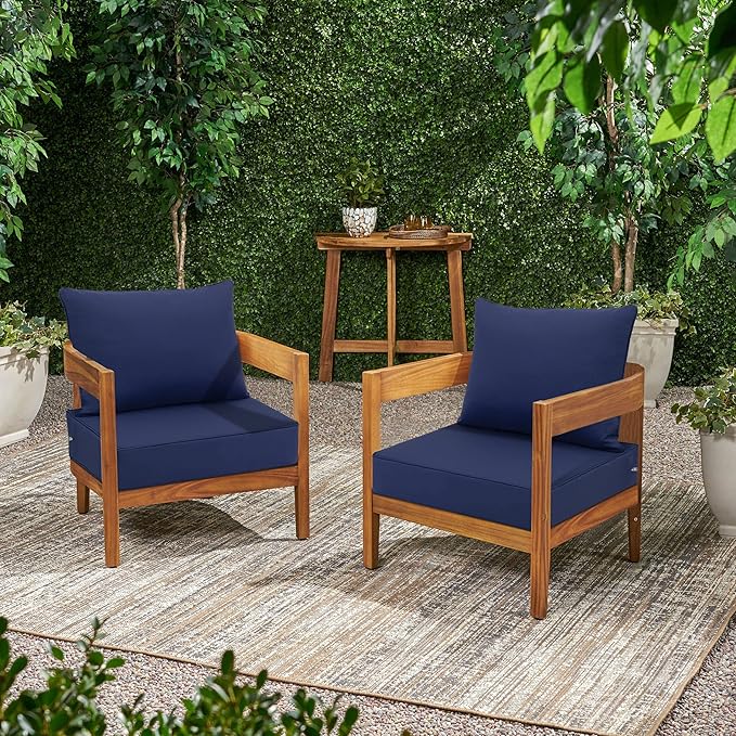 Favoyard Outdoor Seat Cushion Set 24 x 24 Inch Waterproof & Fade Resistant Patio Furniture Cushions with Removable Cover, Handle and Adjustable Straps for Chair Sofa Couch