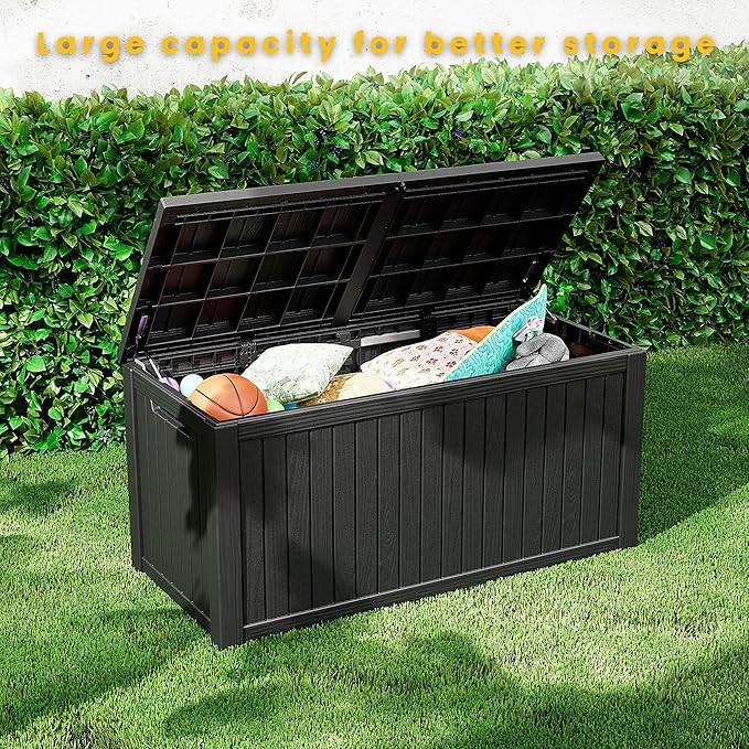 200 Gallon Outdoor Storage Box Waterproof Lockable Resin Deck Box Large, Patio Storage Bin for Pool Accessories Cushion Furniture, Garden Tools, UV-Resistant Outside Delivery Black